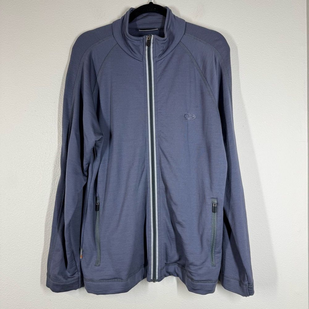 Icebreaker EXP Gray 100% Merino Wool Full Zip Jacket Mens Size Large Outdoors